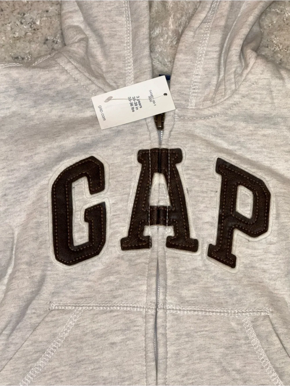 NWT Baby Gap Toddler Sherpa Lined Zip Hoodie Gray Logo Sweatshirt Size 3 Years